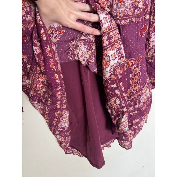 Free People Bridgette Purple Floral Print Long Sleeve Mini Dress Size L Bohemian - Picture 7 of 12